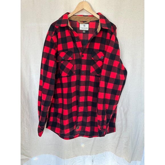 LEGENDARY WHITETAILS Mens L TALL Fleece Flannel Red Buffalo Plaid Button Shirt - Picture 2 of 5